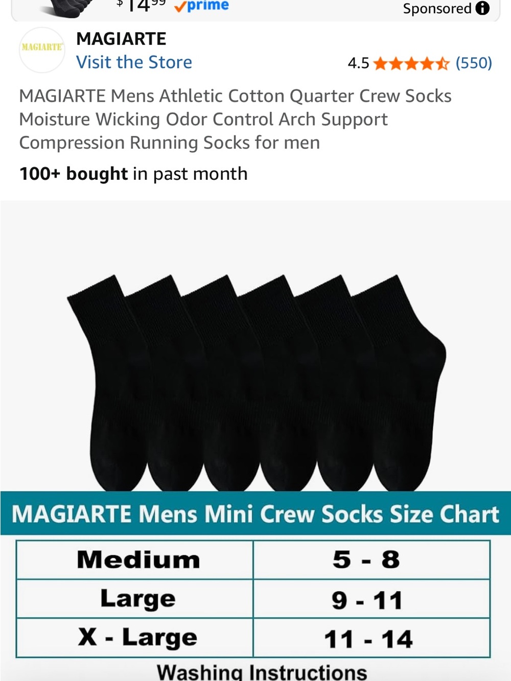 Men's Black Mini Crew Athletic Socks - 6 Pack